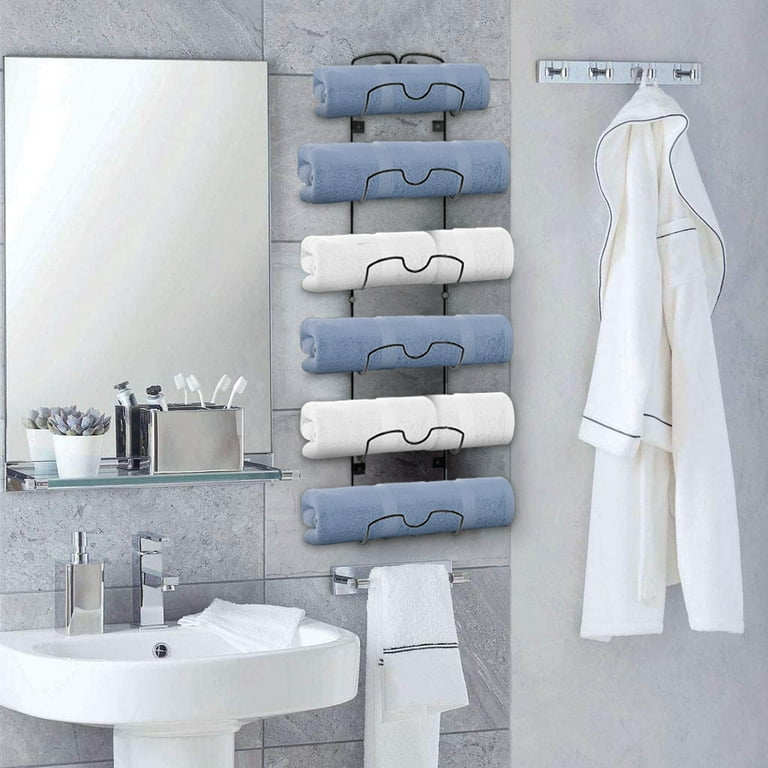 KK5 Bathroom Towel Rack Shelves Set of 6 - Foldable Towel Holder with Towel  Bar & 9 Hooks for Shower Room Organizer Bathroom Storage Kitchen Towels