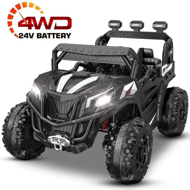 TOKTOO 24V Powered Ride on UTV, One Seater Kid Car w/ Remote Control, Trunk Storage Space-Black