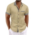 thumbnail image 3 of Hot6sl Économies d'Été Liquidation Chemise à Manches Courtes Col Rabattu, Mode Homme Chemise à Col Rabattu Bouton Poche Chemise à Manches Courtes, Chemise en Coton Lin Homme/kaki, m, 3 of 8