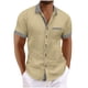 thumbnail image 1 of Mens Manga Corta Botón Abajo Camisas Bolsillo de Cuello Turndown de Negocios, Moda Algodón/Blusa de Mezcla de Lino, 1 of 8