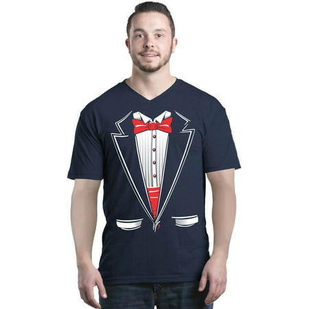 Shop4Ever Men's Classic Red Bow Tie Tuxedo Suit Party Costume V-Neck T-Shirt