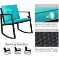 thumbnail image 3 of Vineego Outdoor Bistro Set 3-Piece Rocking Wicker Chairs with Cushions and Glass Coffee Table, Blue, 3 of 8