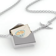 Locket Necklace Whole Grain Cereal Bowl Cute, Kawaii Food with Face Japanese in a silver Envelope Neonblond