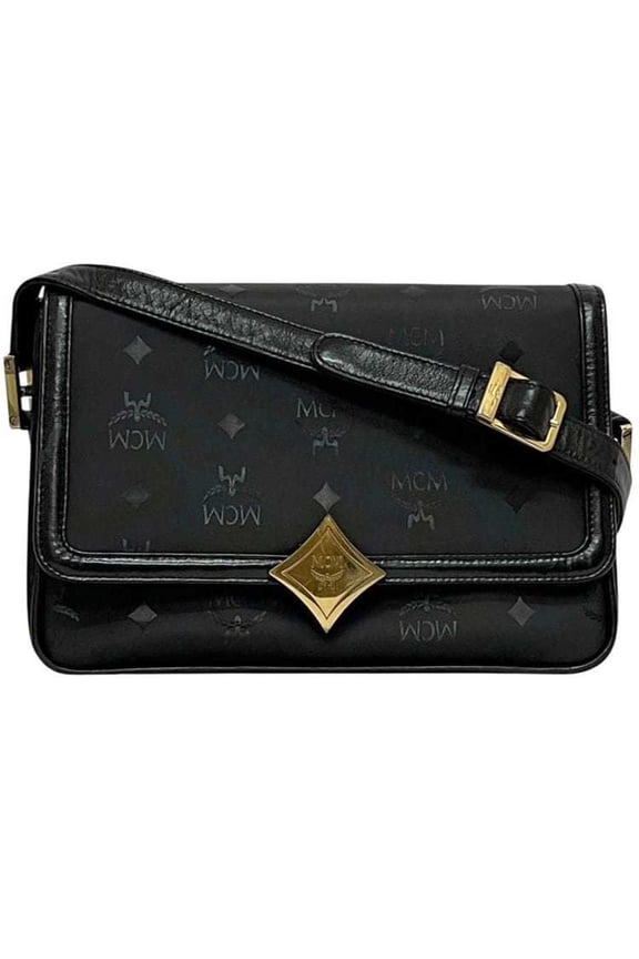 Pre-Owned MCM Shoulder Bag ec-24705 Black Visetos PVC Leather with Flap, Crossbody,... (Good)
