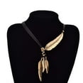 thumbnail image 2 of Jiaroswwei Bohemian Women Rhinestone Feather Pendant Faux Leather Rope Necklace Jewelry, 2 of 8