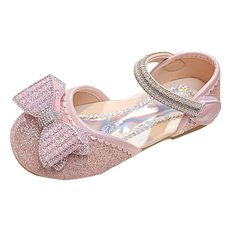 

Celiean Girls Sandals Fashionable New Pattern Shiny Rhinestone Decorative Flat Bottom Comfortable Non Slip Hook Loop Shoes Red 5-5Y