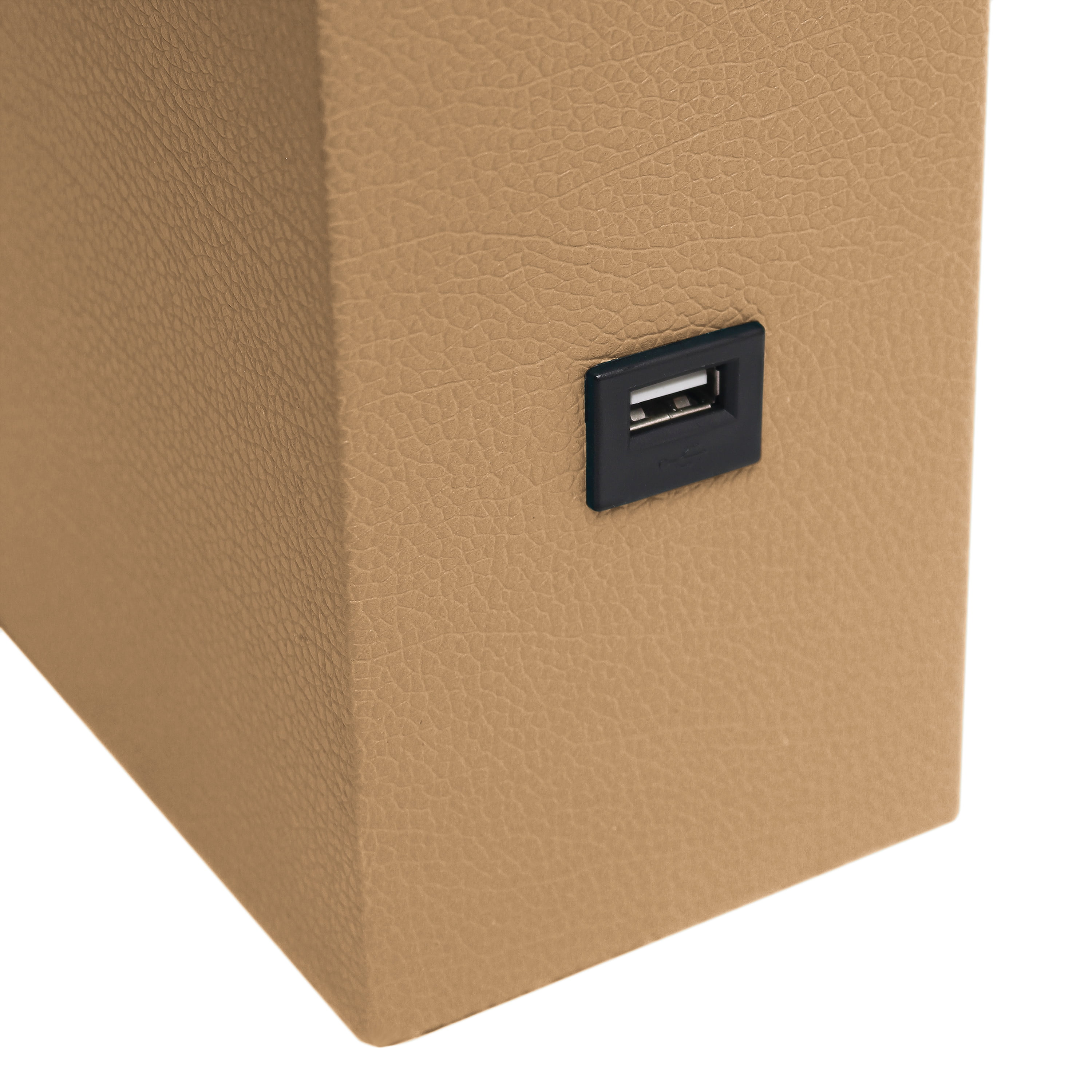 Lalia Home 21" Leather Modern Bedside Table Lamp with USB Port and LED Bulb, Beige
