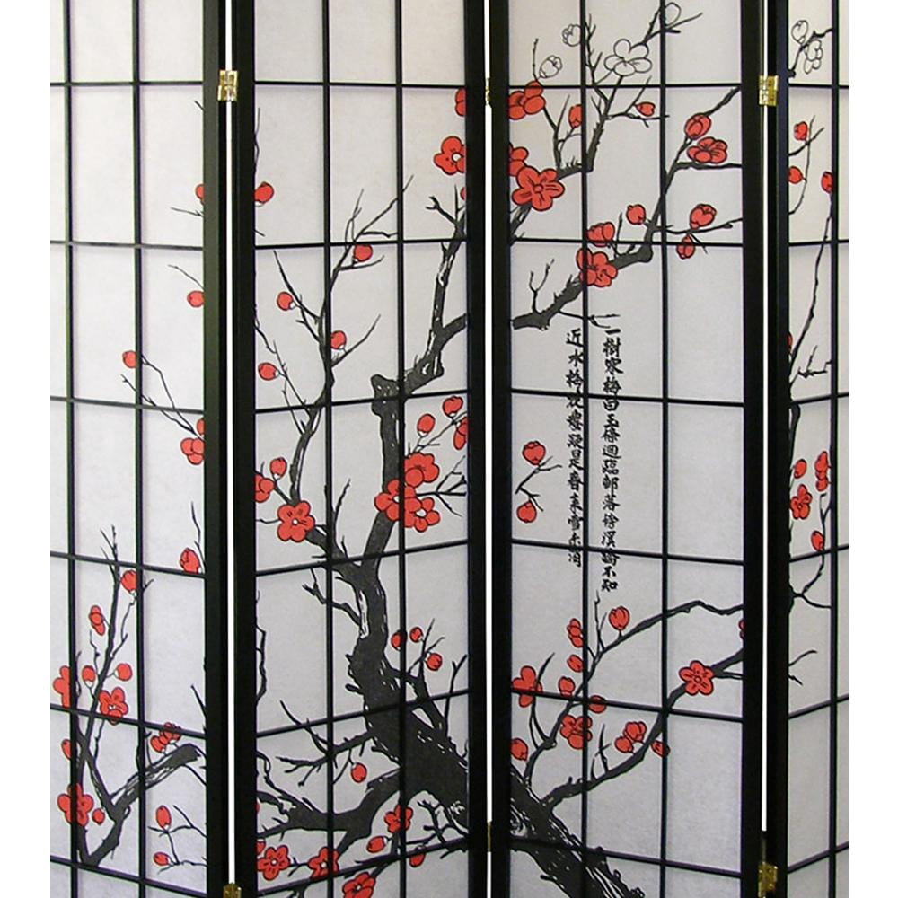 ORE International 4 Panel Room Divider, Plum Blossom