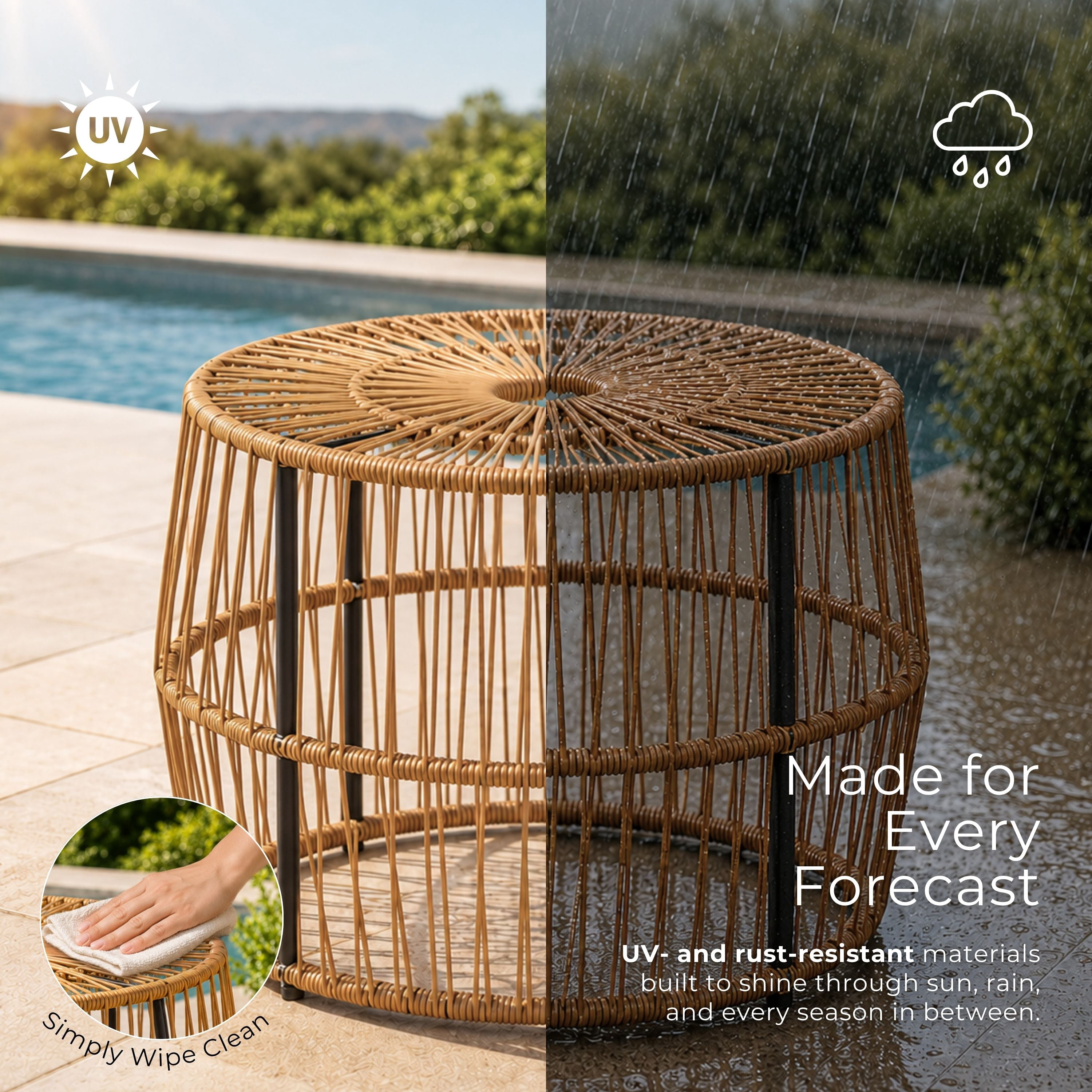 Tisch PE Wicker Rattan Outdoor Round Coffee Table in Natural
