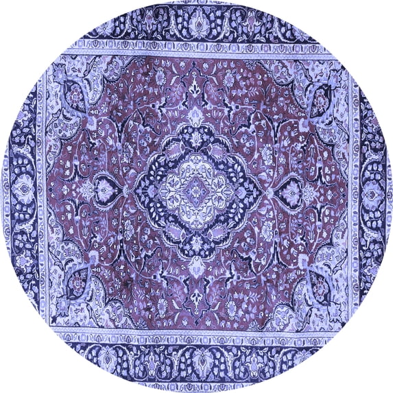 Ahgly Company Machine Washable Indoor Round Medallion Blue Traditional Area Rugs, 8' Round