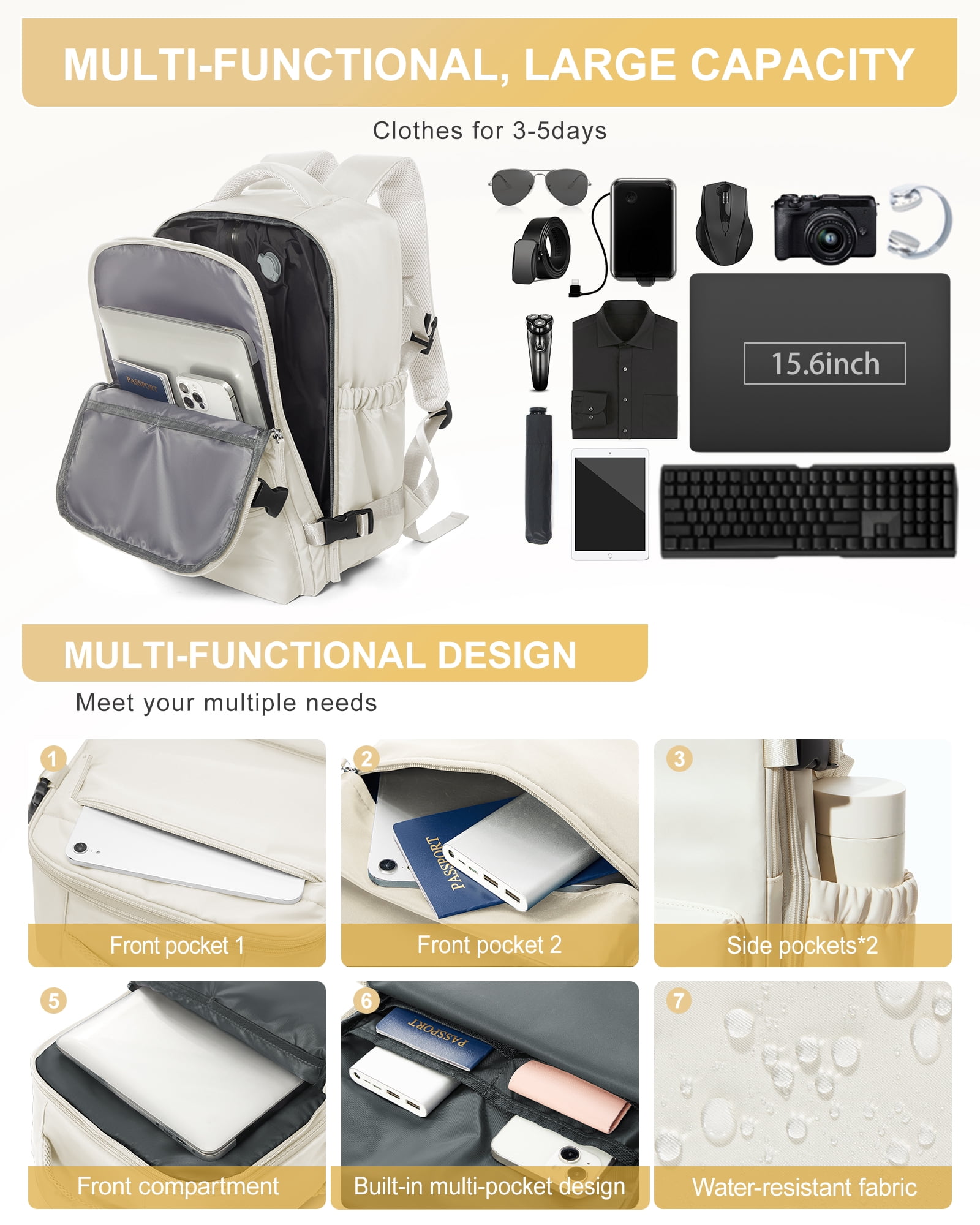 Travel Vacuum Backpack with Air Pump, Vacuum Seal Carry on Backpack for Airplanes, Vacuum Back Pack for Travel Backpack with Vacuum Compression Business Day Vacpack Backpack for Women Men Beige