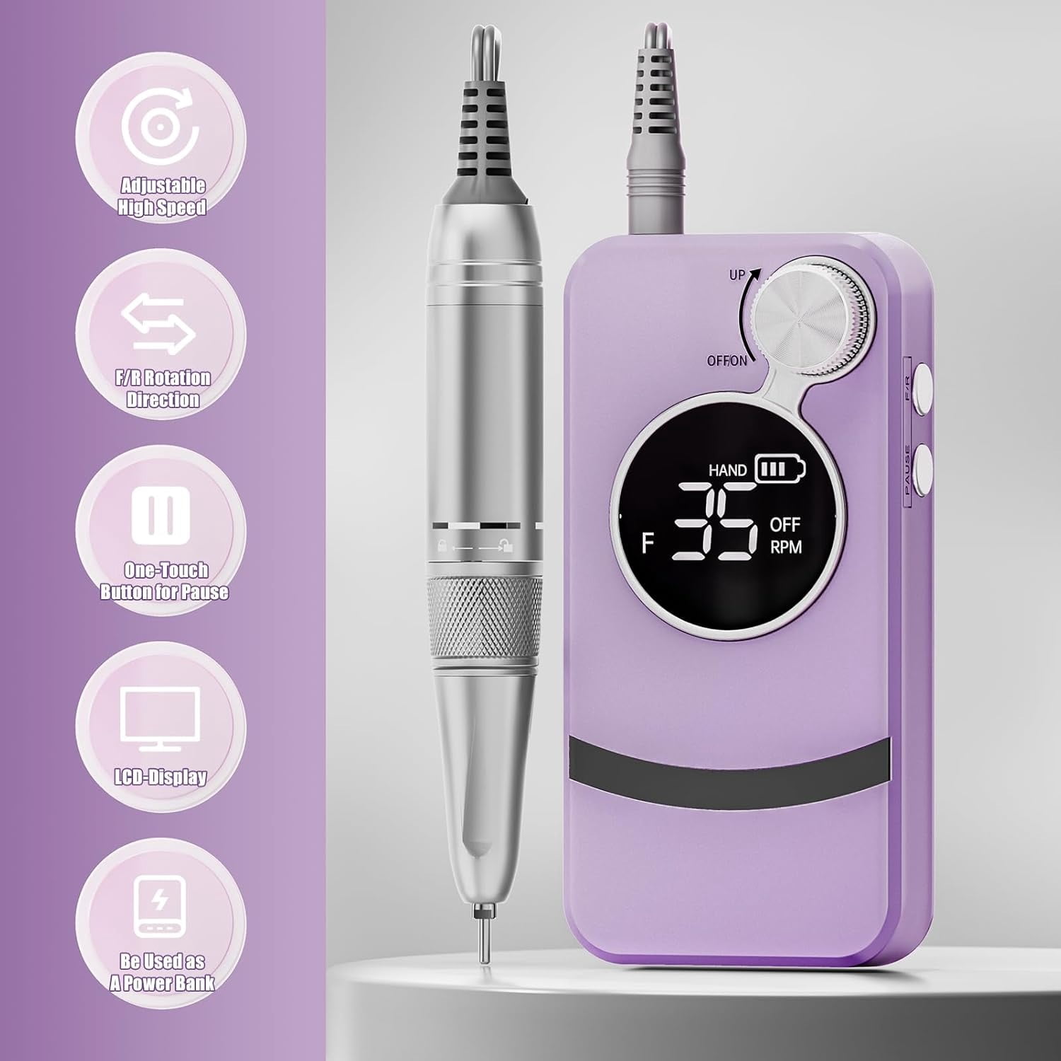 M MISS DREAM Cordless 35000 RPM Electric Nail Drill with 12Pcs Bits, Purple