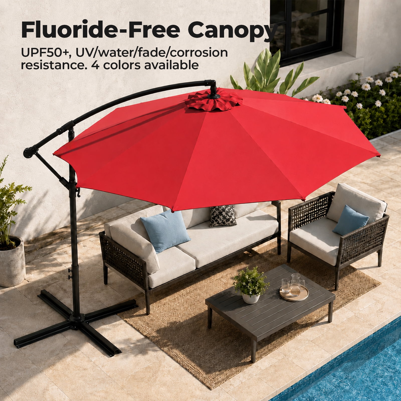 Alvantor 9.8FT Offset Cantilever Patio Umbrella with Crank & 8 Ribs, Easy Tilt Adjustment, UPF 50+ UV Protection for Backyard Patio Lawn