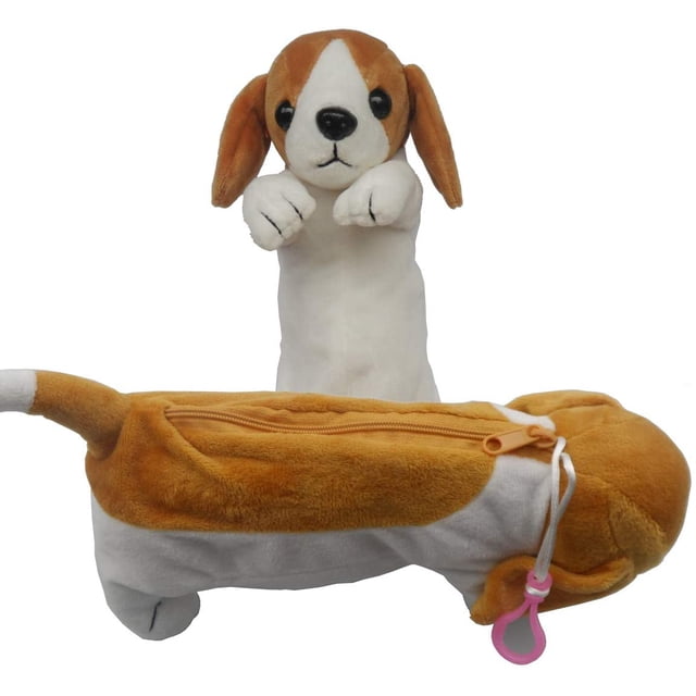 Estuche para lápices con diseño de animales de peluche y perro para adolescentes y neceser, 1 paquete, color marrón y blanco.