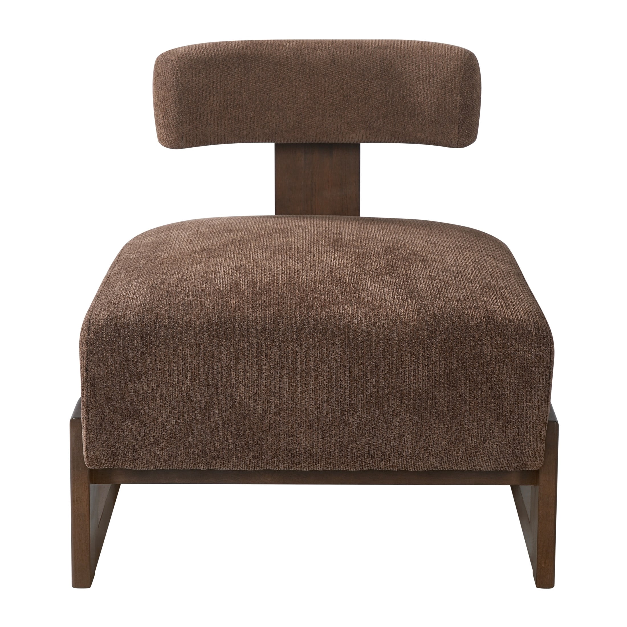 Christopher Knight Home Modern Armless Accent Lounge Chair, Curved Wood Base with Cushion, Brown, Set of 2
