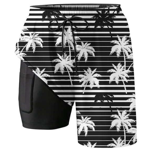 Men's Beach Ready Style Swim Trunks with Double Layer Mesh for Surfing and Everyday Summer Wear