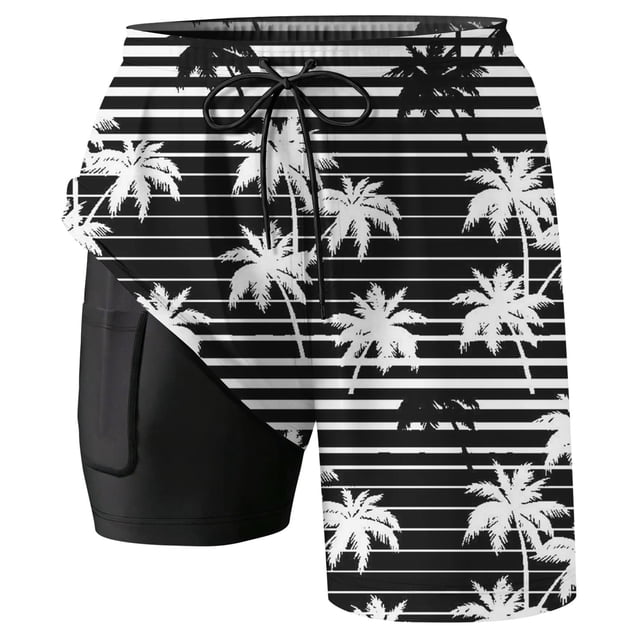 Men's Beach Ready Style Swim Trunks with Double Layer Mesh for Surfing and Everyday Summer Wear
