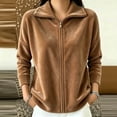 thumbnail image 2 of Women's Soft Fleece Zip Up Jacket Stand Collar Long Sleeve Casual Warm Coat Loose Lightweight Fall Winter Casual Outerwear with Pocket Brown, 2 of 5
