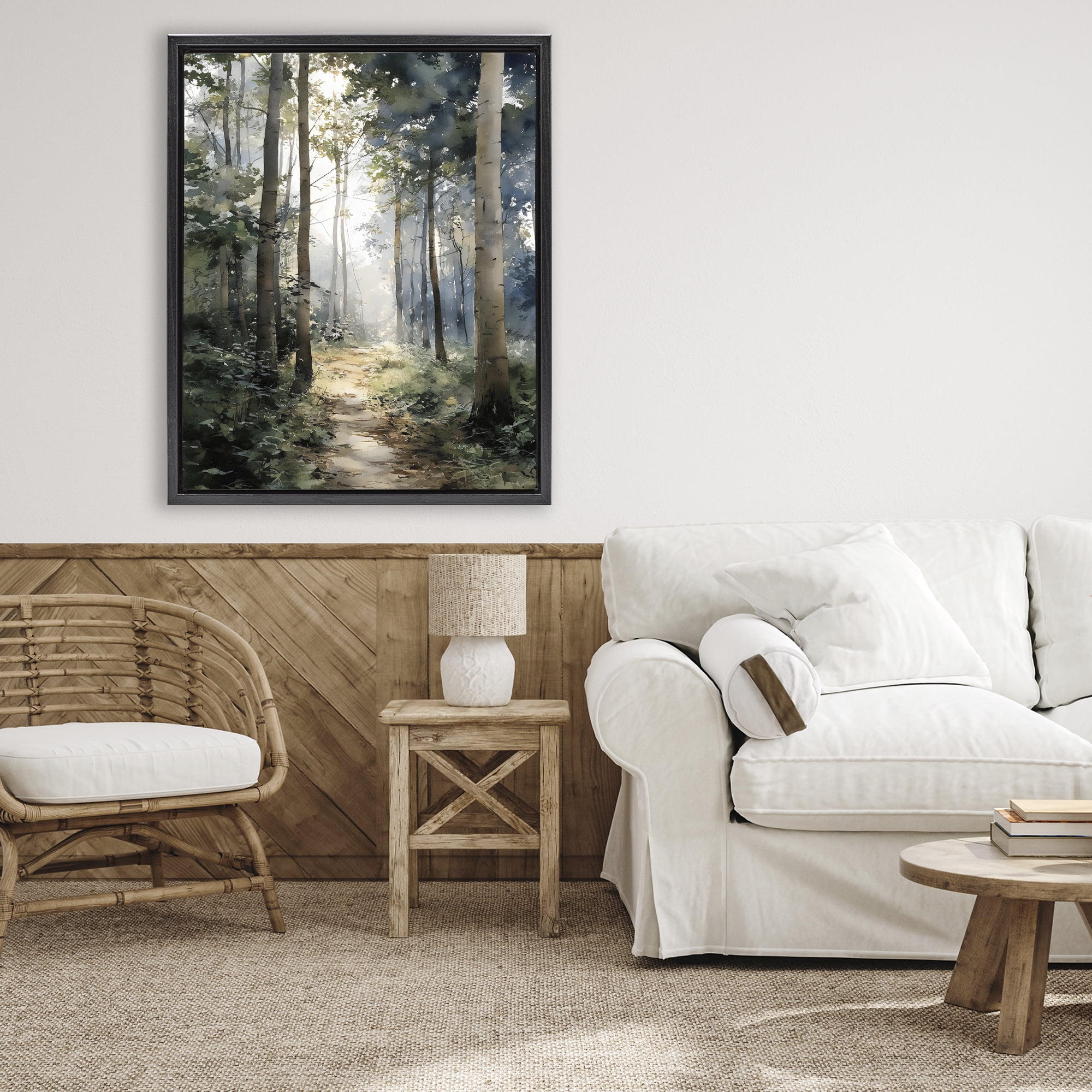 Stupell Industries Forest Path in Morning Black Framed Floater Canvas Wall Art, design by Franklyn Gregory
