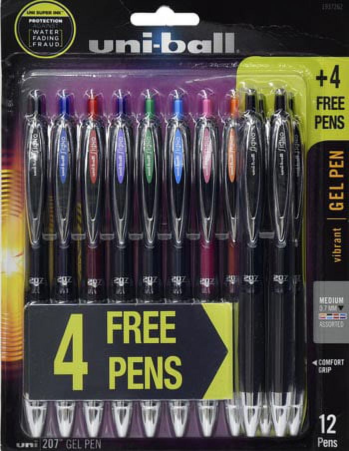 uni-ball 207 Retractable Gel Pens, Medium Point, Assorted Colors, 8 + 4 Bonus Pack
