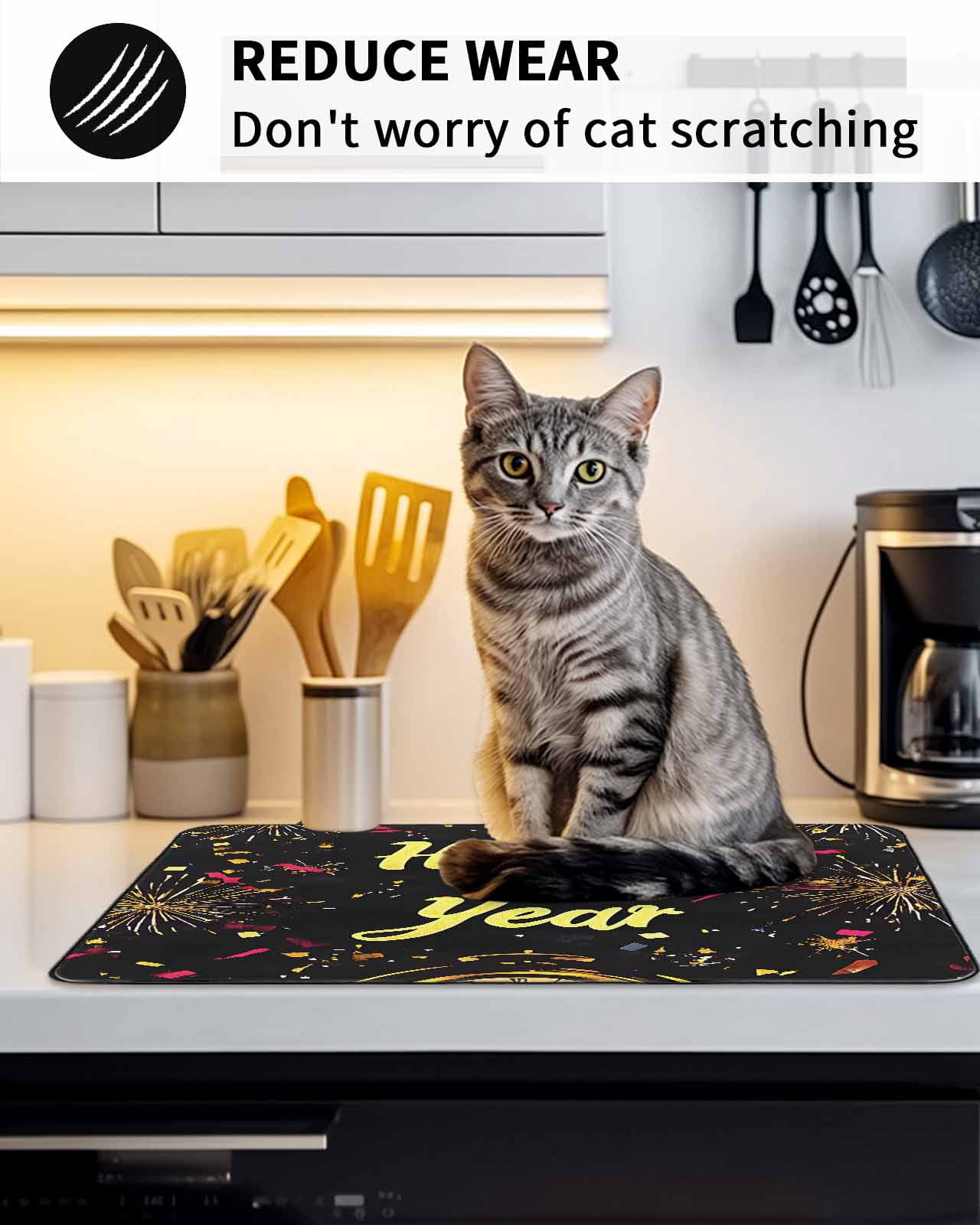 Stove Top Covers for Electric Stove, Happy New Year Glass Stovetop Cover Protector, Colorful Abstract Art Induction Cooktop Protector Oven Mat for Kitchen Countertop 24"x21"