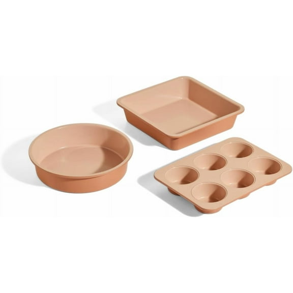 Wonder Oven Baker’s Kit – 3-Piece Toxin-Free Ceramic Nonstick Bakeware Set (8” Round, 8” Square, 6-Cup Muffin Pan) - Oven-Safe up to 450°F - Spice