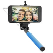 Circuit City Wired Extendable Selfie Stick with Remote Control Handle Extra-Long 42” Extending Monopod with Lanyard Steel Telescoping Phone Holder for iPhone 6, 5, 4, Samsung S6, S5 & More (Blue)