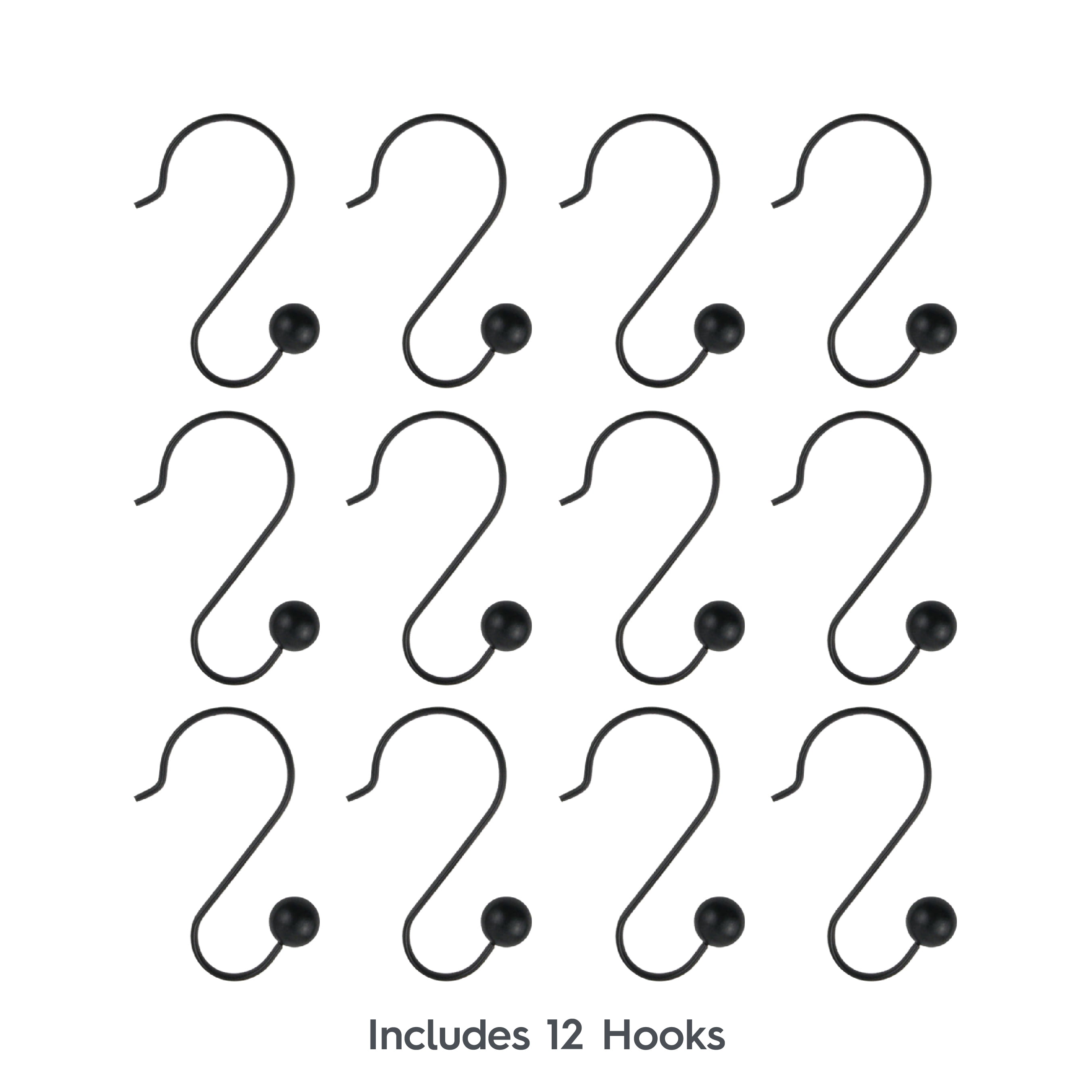 Better Homes & Gardens Matte Black Ball Rust-Proof Steel Shower Hooks, Set of 12
