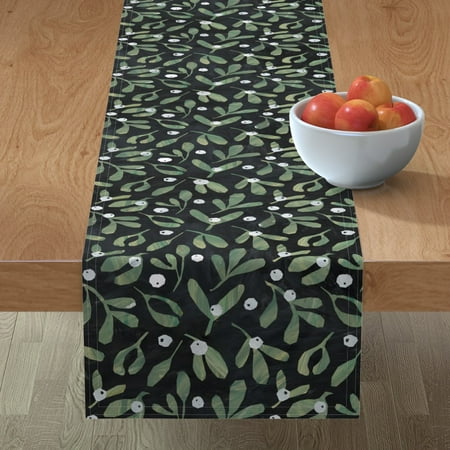 

Cotton Sateen Table Runner 72 - Dark Holiday Black Green Leaves Berries Christmas Leaf Print Custom Table Linens by Spoonflower