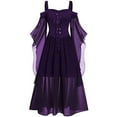 thumbnail image 4 of Costumes Cosplay Halloween Witch pour Femmes Robe Longue Gothique Épaules Dénudées à Lacets Bandage en Maille Transparente Cami Robe de Soirée QZX, 4 of 7