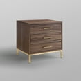 thumbnail image 6 of Shelby Walnut Gold Side Table - 3 Drawers, T-Bar Handle in Gold, Stainless Steel Brushed Finish Base, 6 of 10