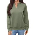 thumbnail image 2 of Women's V-Neck Textured Light Weight Long Sleeve Sweatshirt Casual Outfits Spring Fall Clothes Green L, 2 of 10