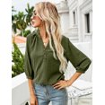 thumbnail image 6 of ZHENWEI Women's 3/4 Sleeve Henley V-Neck Button up Pleated Back Blouses Swiss Dot Blouse Tops Shirts, 6 of 7