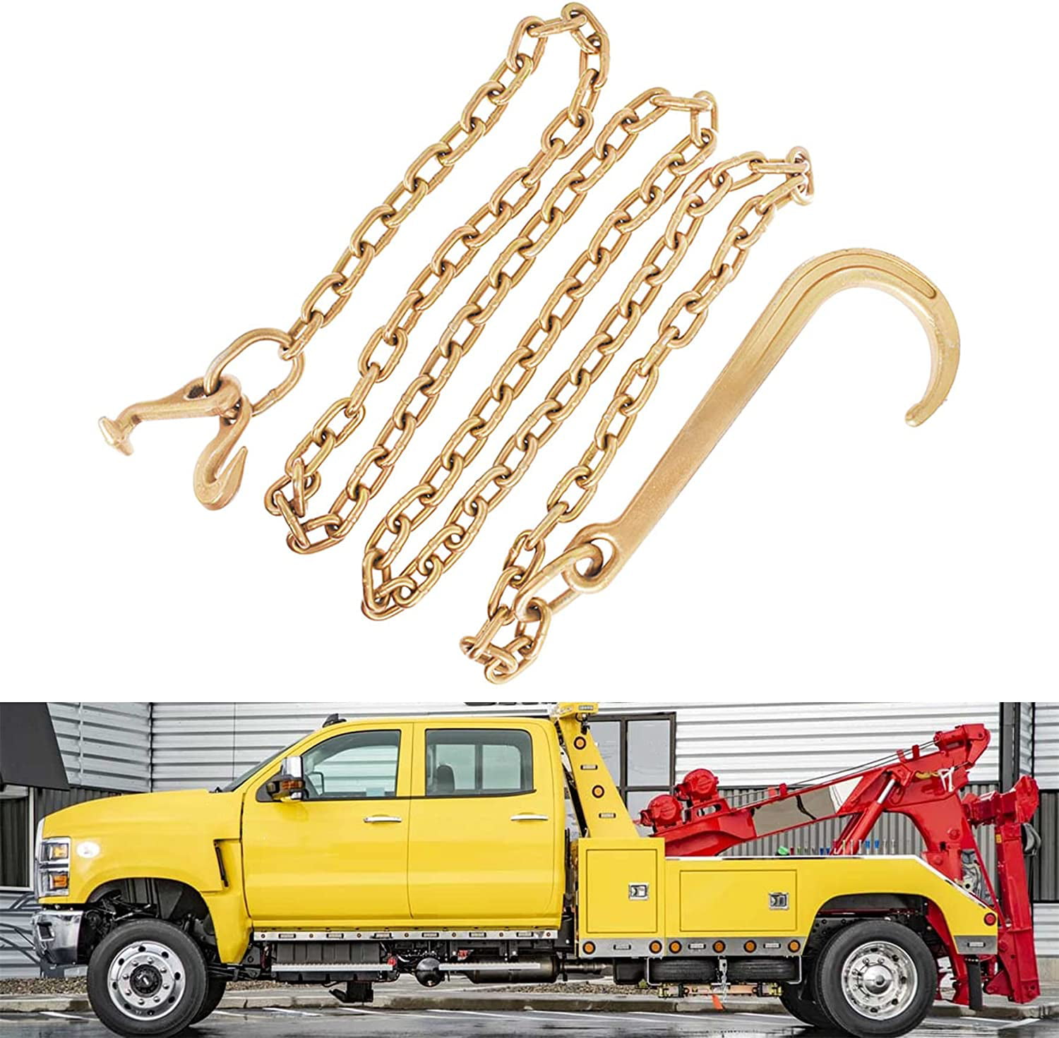 SEBLAFF 5/16in x 10 FT Grade 70 Tow Chain 15 J Hook and T Hook Mini J Hook  Recovery Wrecker Axle Tow Truck Chain 