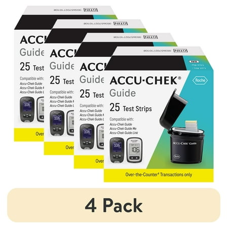 (4 pack) Accu-Chek Guide Glucose Strips for Diabetic Blood Sugar Testing (Pack of 25)