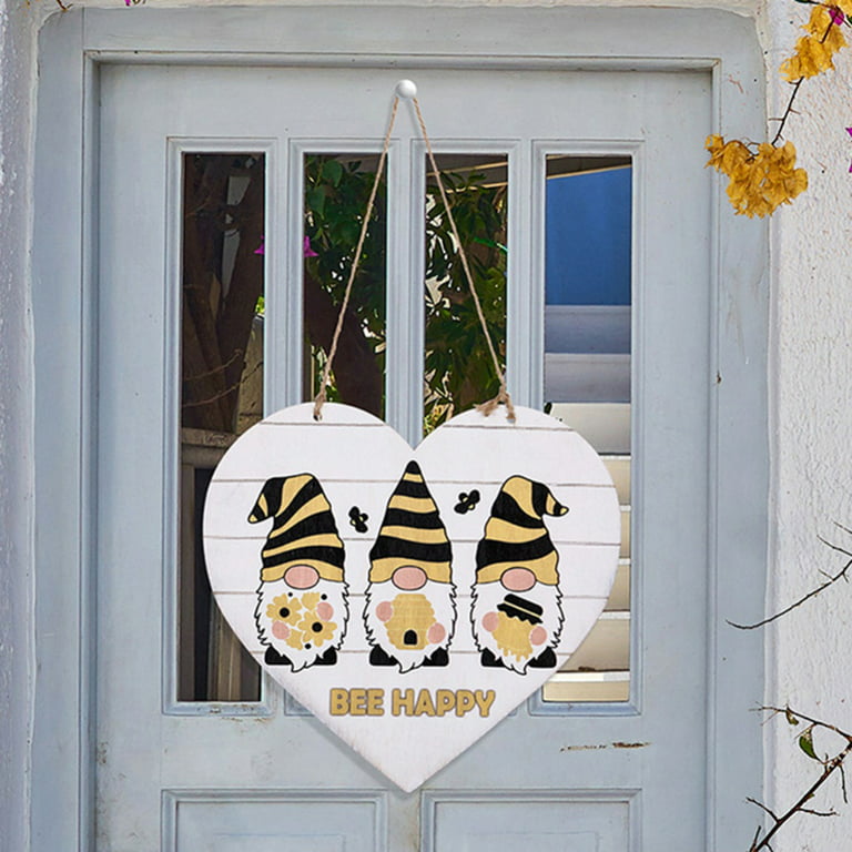1Pc Bumble Bee Gnomes Door Sign Bee Gifts Yellow & Black Wood Door Hanger  Bee Happy Home Farmhouse Wreath Attachment Spring Summer Front Door  Decorations Hanging Porch 