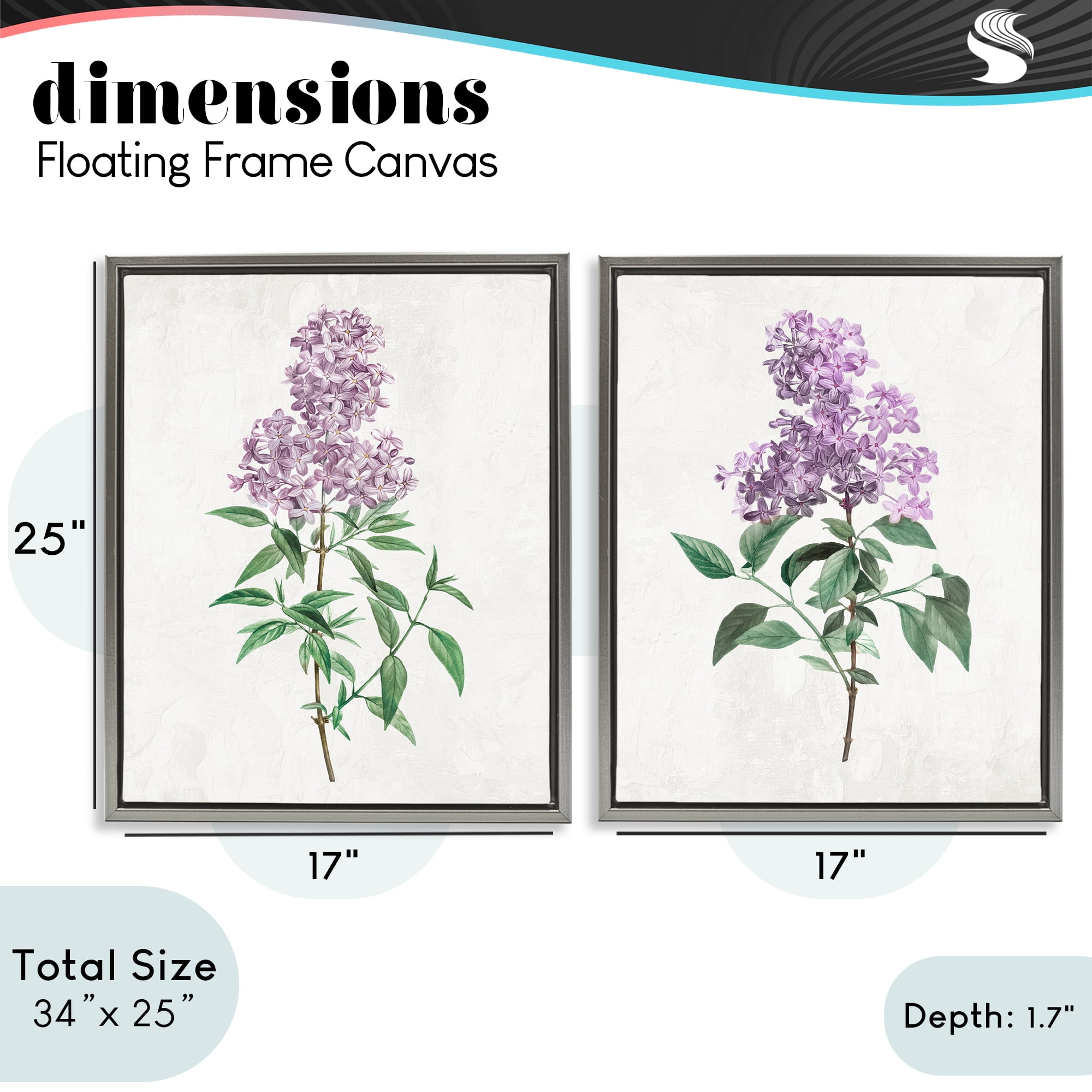 Stupell Industries Herbaceous Lilac Blooms 2 Piece Gray Framed Floater Canvas Set, design by Kim Allen