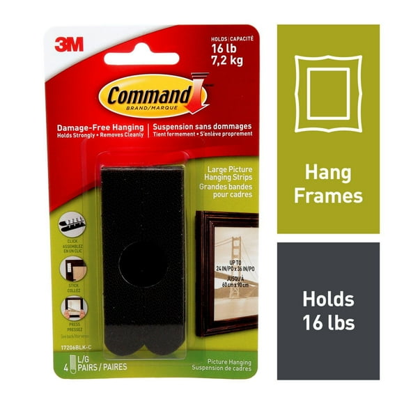 Command™ Picture Hanging Strips 17206BLK-C, Black, Large, 8 Strips Per Pack
