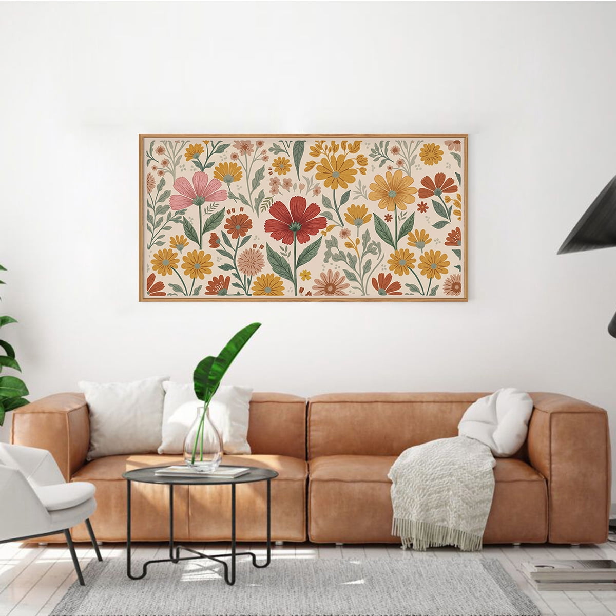 Boho Flower Wall Art Floral Wall Decor Framed Bloom Wall Painting Colorful Botanical Canvas Artwork for Living Room Bedroom Office 20X40 In