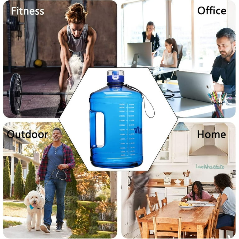 SLUXKE 1 Gallon Water Bottle Portable Water Jug Fitness Sports Daily Water  Bottle with Motivational Time Marker 1 gallon Blue