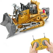 Remote Control Bulldozer Toys for Kids,9 Channel 1:24 Scale 2.4Ghz Construction Vehicles with Metal bulldozing Shovel,Lights,Sounds,RC Bulldozer Gifts for Boys Girls