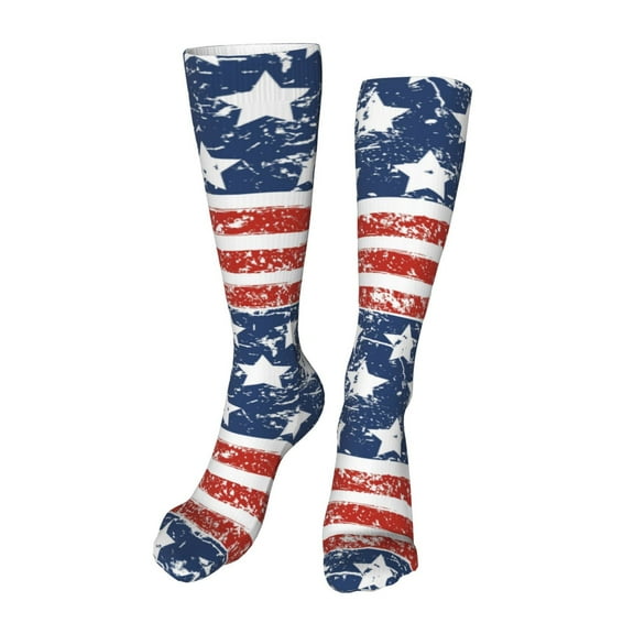Kdxio USA Colors Stripes1 Funny Silky Novelty Funky Long Knee High Socks Soft 3D Print Cosplay Crazy Stockings for Men Women