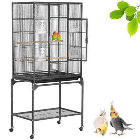 Yaheetech 53.7'' Bird Cage with Stand Wrought Iron Construction Quaker Parrot Cockatiel Sun Parakeet Green Cheek Conure Lovebird Budgie Finch Canary Bird Flight