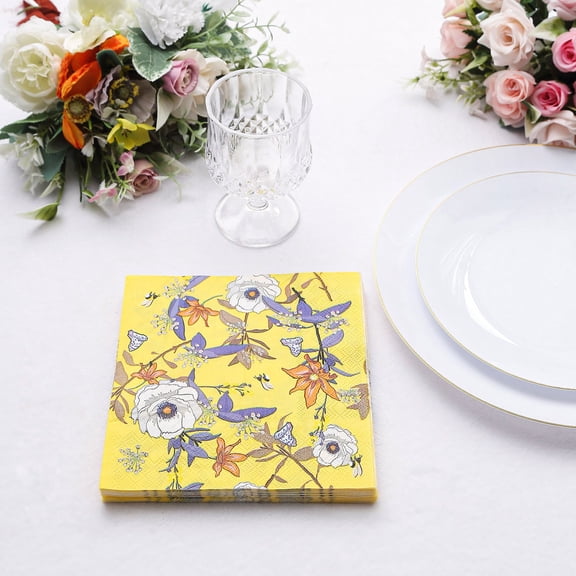 BalsaCircle 20 Yellow 13x13 in Cocktail Paper Napkins Floral Design Party Events Home Decorations Supplies