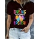 thumbnail image 1 of Women's Easter Bunny & Colorful Egg Hunt Graphic T-Shirt - Casual, Short Sleeve, Crew Neck in Dark Brown with Festive Print, 1 of 7