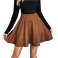 thumbnail image 3 of Stichou Faux Suede Short Skirt for Women Stretchy High Waist Casual Flare Pleated Mini Skirt Light Brown L, 3 of 7
