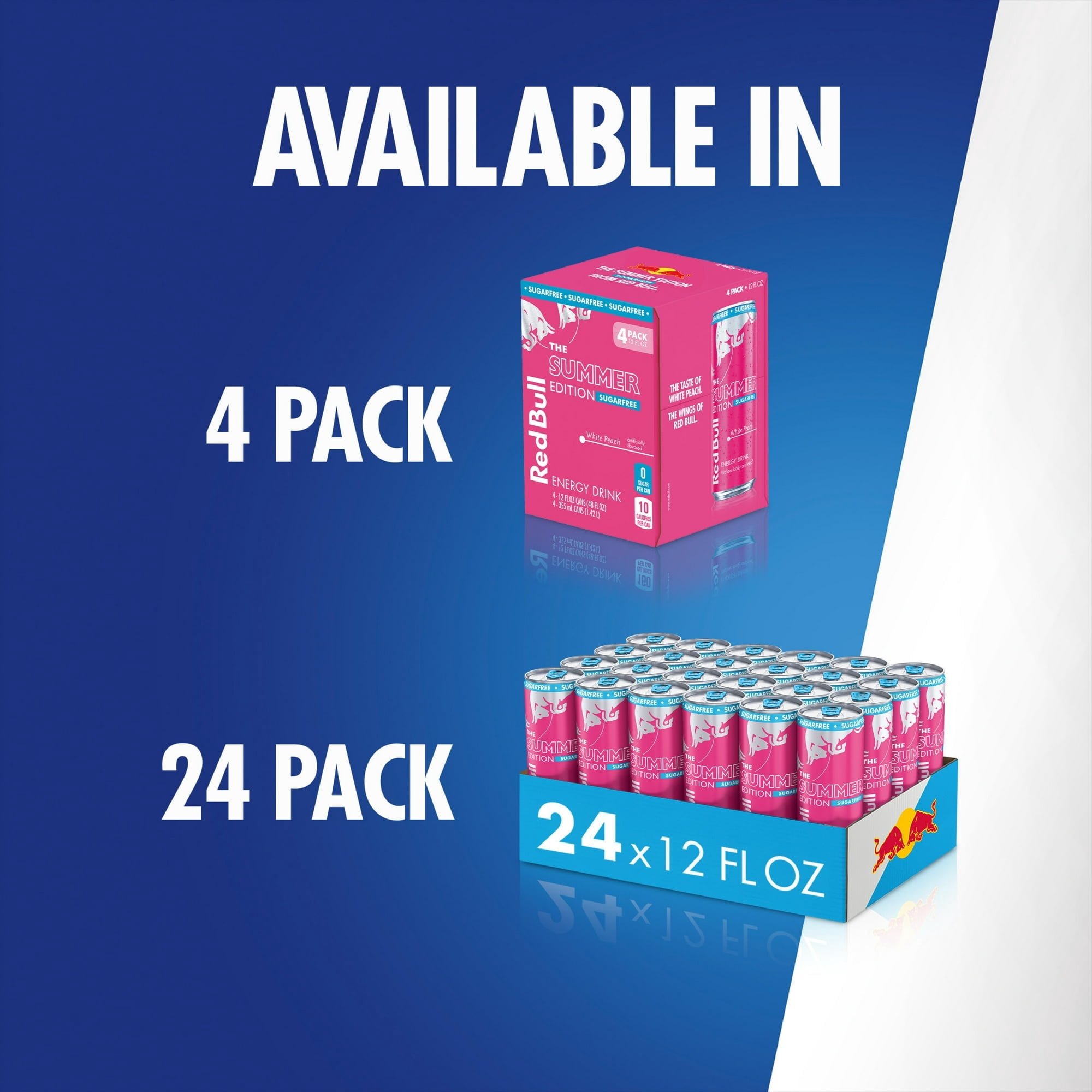 Red Bull Summer Edition Sugarfree Energy Drink,  White Peach,  12 fl. oz.,  Pack of 4 cans ( 2 Box  )