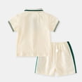 thumbnail image 5 of Bysome Boys Outfit Set Letter Print Short Sleeve Lapel Neck Shirts With Colorblock Shorts Outfit Quick Dry Boys Set Size 2-3 Years Beige, 5 of 6