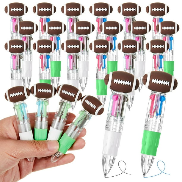 Paquete de 24 bolígrafos de fútbol, 4 en 1, multicolor, 10 cm, de Kosiz