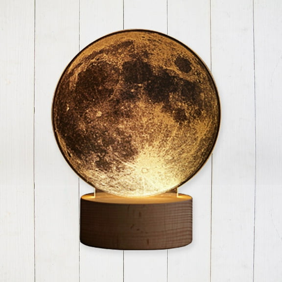 PAMINGONO 1Pcs Led Light Lamp Multi Color Acrylic Wooden Base Real Appearance of the Moon for Living Room
